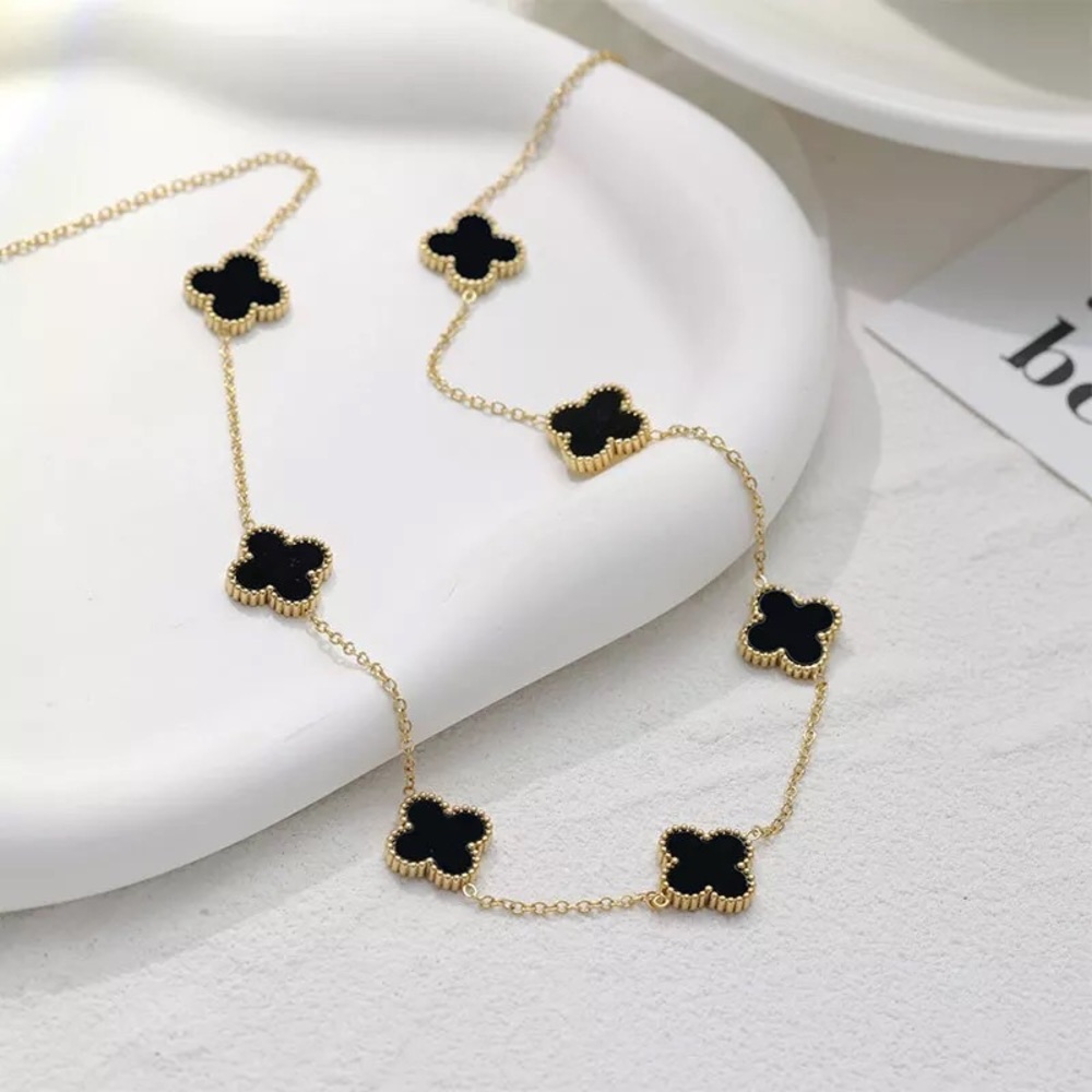 COPY - 18k gold four-leaf clover necklace, female airy acrylic gold plated neck… - Picture 4 of 13